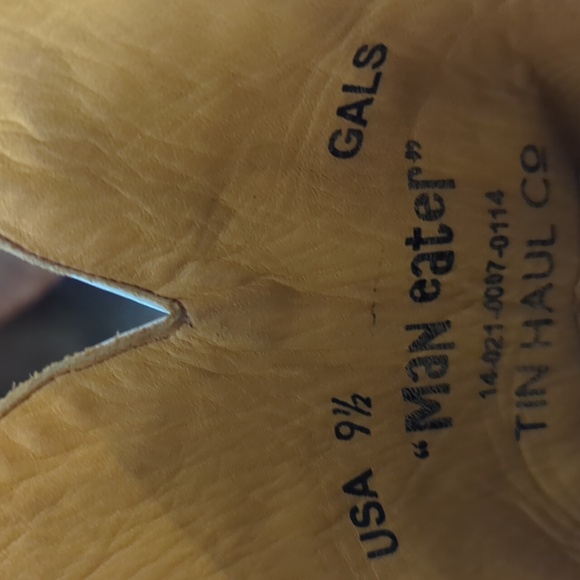 TIN HAUL "Man Eater" shark distressed leather cowgirl boots square toe sz 9.5 - Picture 15 of 16